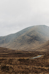 Panoramic view on the West Highland Way over valley of Glen Coe Highlands of Scotland, UK.