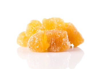 heap of sweat Candied ginger isolated on white