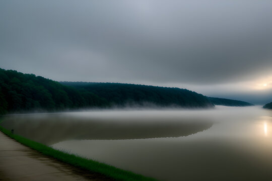 Foggy scene on the Monongahela River, Charleroi, Pennsylvania