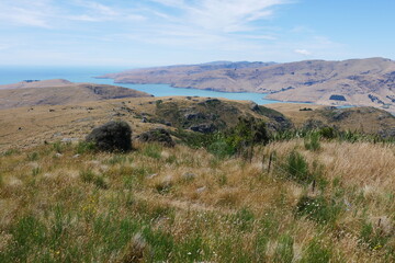 Blick vom Mount Pleasant Bergwelt bei Christchurch und Lyttleton in Neuseeland mit Caldera