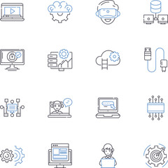 Web design line icons collection. Aesthetics, Usability, User Experience, Navigation, Accessibility, Mobile, Responsiveness vector and linear illustration. Interactivity,Typography,Color outline signs