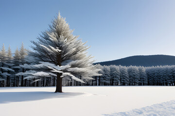Shape of a pine tree and white background in snowfall,Winter,Biei,Hokkaido,Japan. - obrazy, fototapety, plakaty