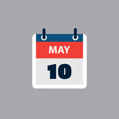 Simple Calendar Page for Day of 10th May - Banner, Graphic Design Isolated on Grey Background - Design Element for Web, Flyers, Posters, Useful for Designs Made for Any Scheduled Events, Meetings