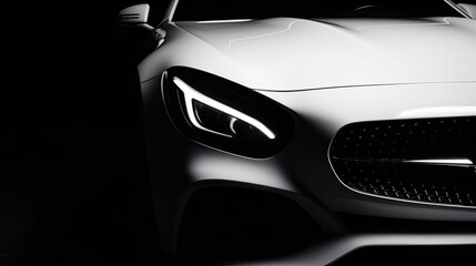 Naklejka premium Close up white luxury car on black background with copy space