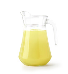 Glass pitcher of fresh squeezed sugar cane juice isolated on white background. Clipping path.