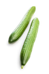 Fresh green cucumbers isolated on white background.