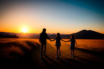 Happy mood dad and daughter in the evening