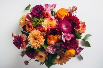 Top view of beautiful flower bouquet isolated on white background. AI Generated.