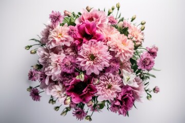 Top view of pink flower bouquet isolated on white background. AI Generated.