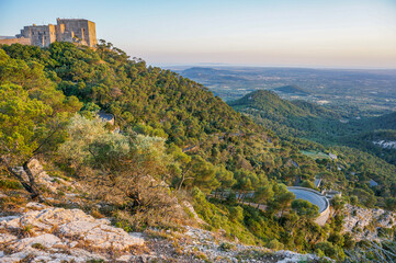 Fototapeta na wymiar Impresions San Salvador in Mallorca Balearic Islands old fortress tower spain view from the top of the mountain