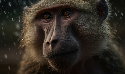 close up photo of chacma baboon on blurry bokeh background. Generative AI