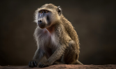 Fototapeta premium photo of chacma baboon on dark background. Generative AI