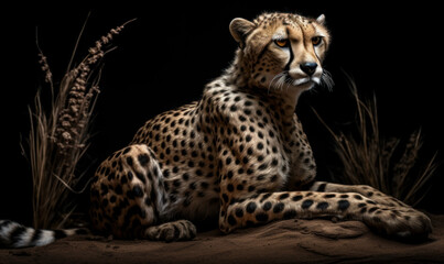 photo of cheetah on black background. Generative AI