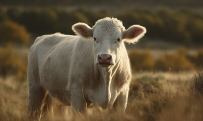photo of Charolais, breed of cattle,  in its natural habitat. Generative AI