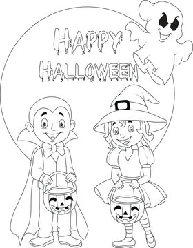 funny Halloween coloring page for kids and adults