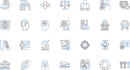 Impact investing line icons collection. Sustainability, Environment, Social, Development, Ethics, Impact, Investment vector and linear illustration. Community,Empowerment,Entrepreneurship outline