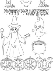 funny Halloween coloring page for kids and adults