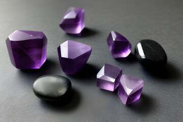 Healing reiki chakra crystals therapy. Alternative rituals with amethyst for wellbeing, meditation, relaxation, mental health, spiritual practices. Energetical power concept