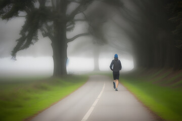 person walking in the fog