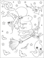 funny Halloween coloring page for kids and adults