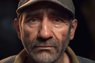 closeup view on face of old tired crying man, created with Generative AI Technology
