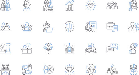 Direction-setting line icons collection. Strategy, Vision, Goals, Planning, Objectives, Mission, Guidelines vector and linear illustration. Path,Framework,Roadmap outline signs set