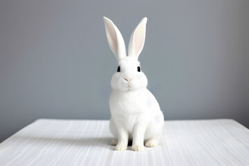 Fototapeta na wymiar White easter rabbit with sheet for a text writing. Easter concept.