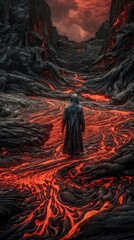 Man standing on lava Generative Ai