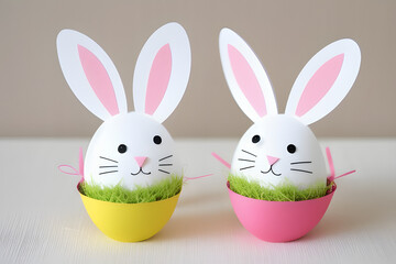 Obraz premium Easter egg in the form of a rabbit. Ideas of DIY Easter crafts with children. Happy Easter