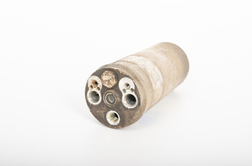broken receiver dryer for car air conditioner on white background