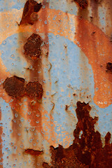 Rusty metal texture or rusty metal background. Grunge retro vintage of rusty metal plate for design with copy space for text or image. Brown and Blue.