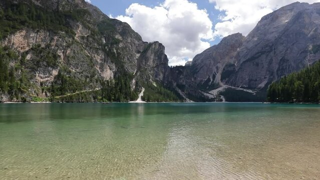Lake Lago di Braies in Dolomites, Italy Alps