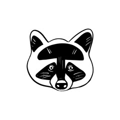 Vector sketch hand drawn raccoon head silhouette, doodle style with black lines