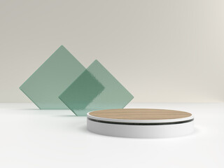 Abstract minimal scene background with geometric forms in glass and wood - Stage for product