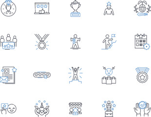 Accomplished project line icons collection. Success, Achievement, Victory, Completion, Proficiency, Mastery, Expertise vector and linear illustration. Perfection,Excellence,Benefit outline signs set