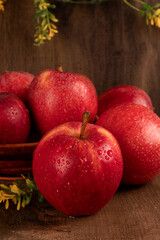 Red apple fruit isolated on wooden background