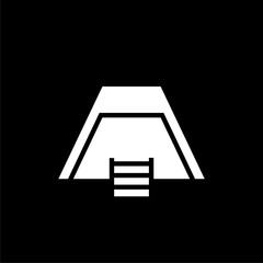 Swimming pool with ladder icon isolated on black background. 