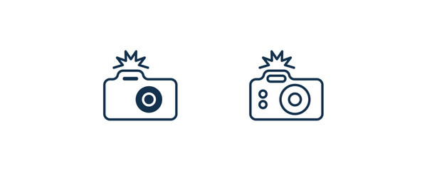camera with flash icon. Outline and filled camera with flash icon from tools and utensils collection. Line and glyph vector. Editable camera with flash symbol can be used web and mobile