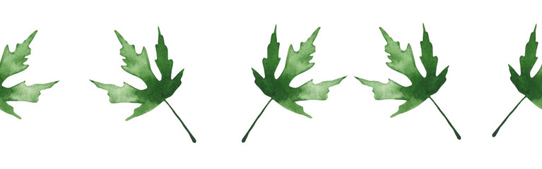 Watercolor frame - illustration with green leaves and branches and golden elements, for wedding stationery, congratulations, wallpapers and more on white bacground.