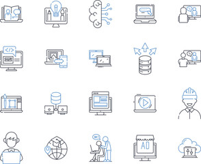 Electronic presence line icons collection. Online, Digital, Cyber, Internet, Web, Virtual, Connected vector and linear illustration. Interactive,Social,Mobile outline signs set