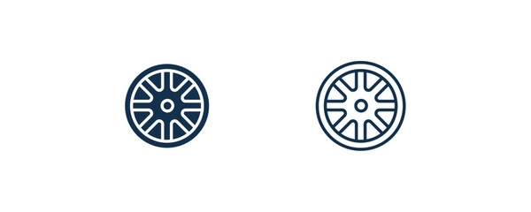 alloy wheel icon. Outline and filled alloy wheel icon from transportation collection. Line and glyph vector isolated on white background. Editable alloy wheel symbol can be used web and mobile
