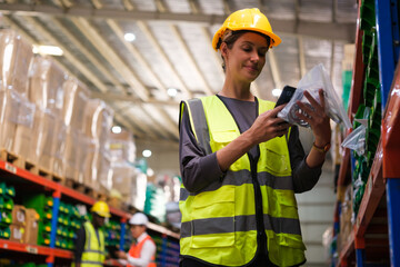 Group of Industrial workers working at a warehouse factory.