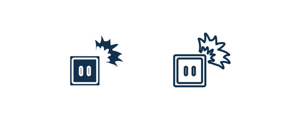 electric socket on fire icon. Outline and filled electric socket on fire icon from technology collection. Line and glyph vector isolated on white background. Editable electric socket on fire symbol.