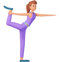 Young woman standing on her hand doing yoga exercise 3d illustration. An adult girl doing stretching exercise of yoga stand on her hand 3d illustration