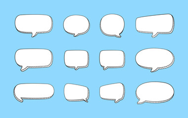 Comic 3D doodle speech bubble outline collection set vector illustration