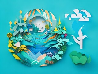 Earth Day, World Water Day, World Environment Day, environmental protection, and saving the earth's water are all related to paper art. 