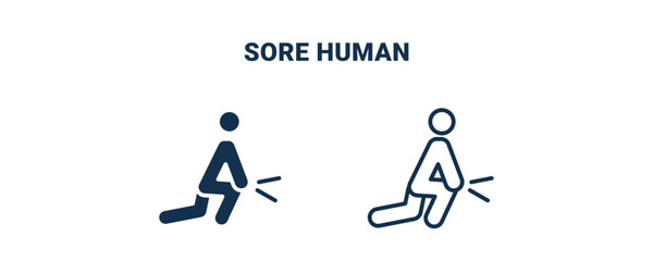 sore human icon. Outline and filled sore human icon from feeling and reaction collection. Line and glyph vector isolated on white background. Editable sore human symbol.