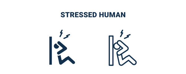 stressed human icon. Outline and filled stressed human icon from feeling and reaction collection. Line and glyph vector isolated on white background. Editable stressed human symbol.