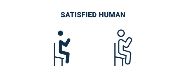 satisfied human icon. Outline and filled satisfied human icon from feeling and reaction collection. Line and glyph vector isolated on white background. Editable satisfied human symbol.
