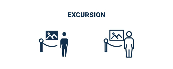 excursion icon. Outline and filled excursion icon from museum and exhibition collection. Line and glyph vector isolated on white background. Editable excursion symbol.